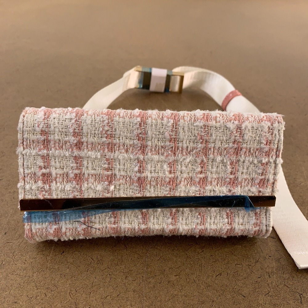 Venus Women's Pink White Tweed Structured Belt Bag New